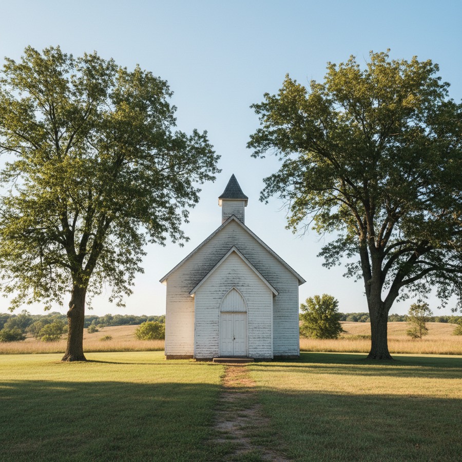 The church building on a clear morning