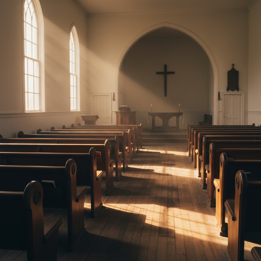 Empty pews in the sanctuary before a service