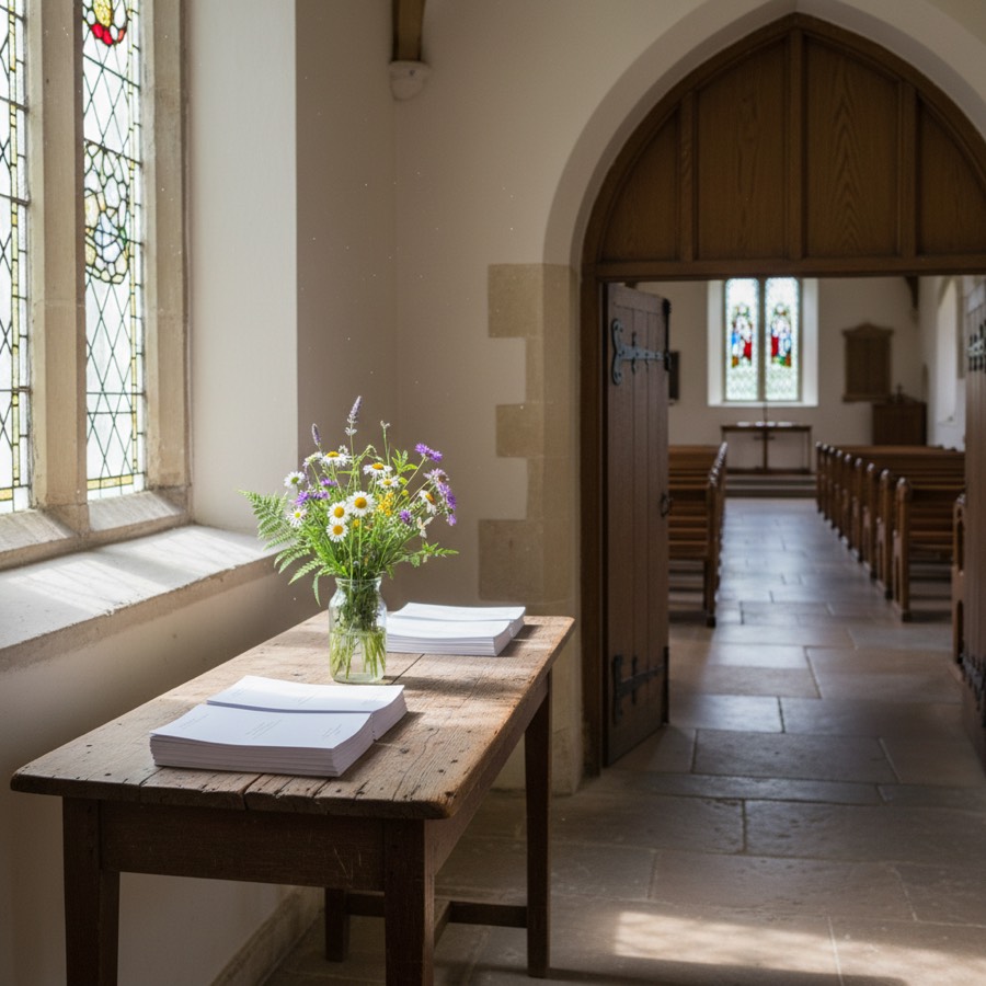 The welcome table inside the front entry